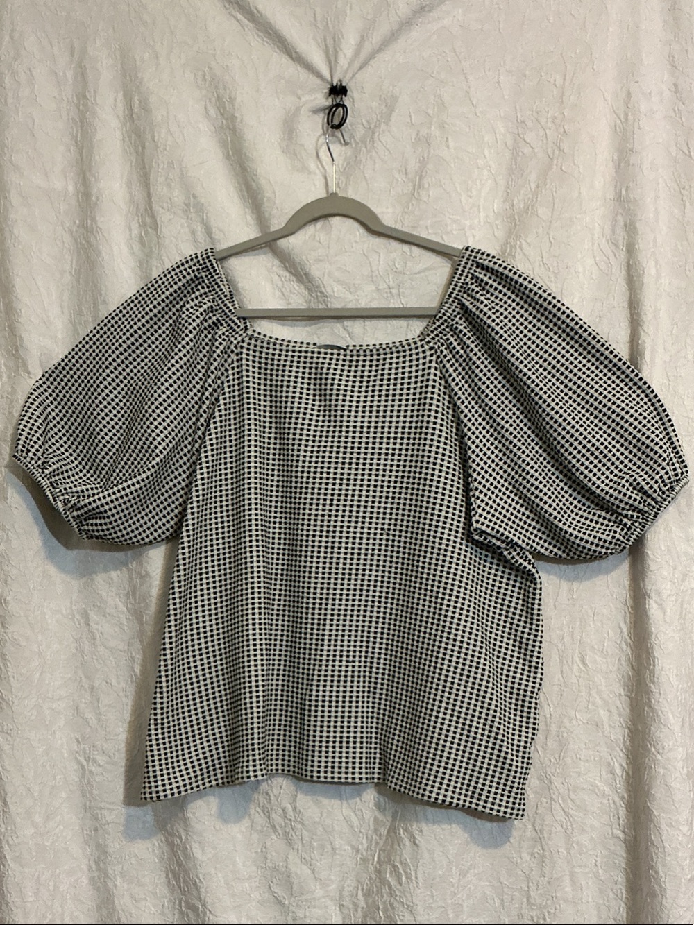 Ava & Viv Black and White Gingham Square-Neck Puff Sleeve Blouse Size 3x